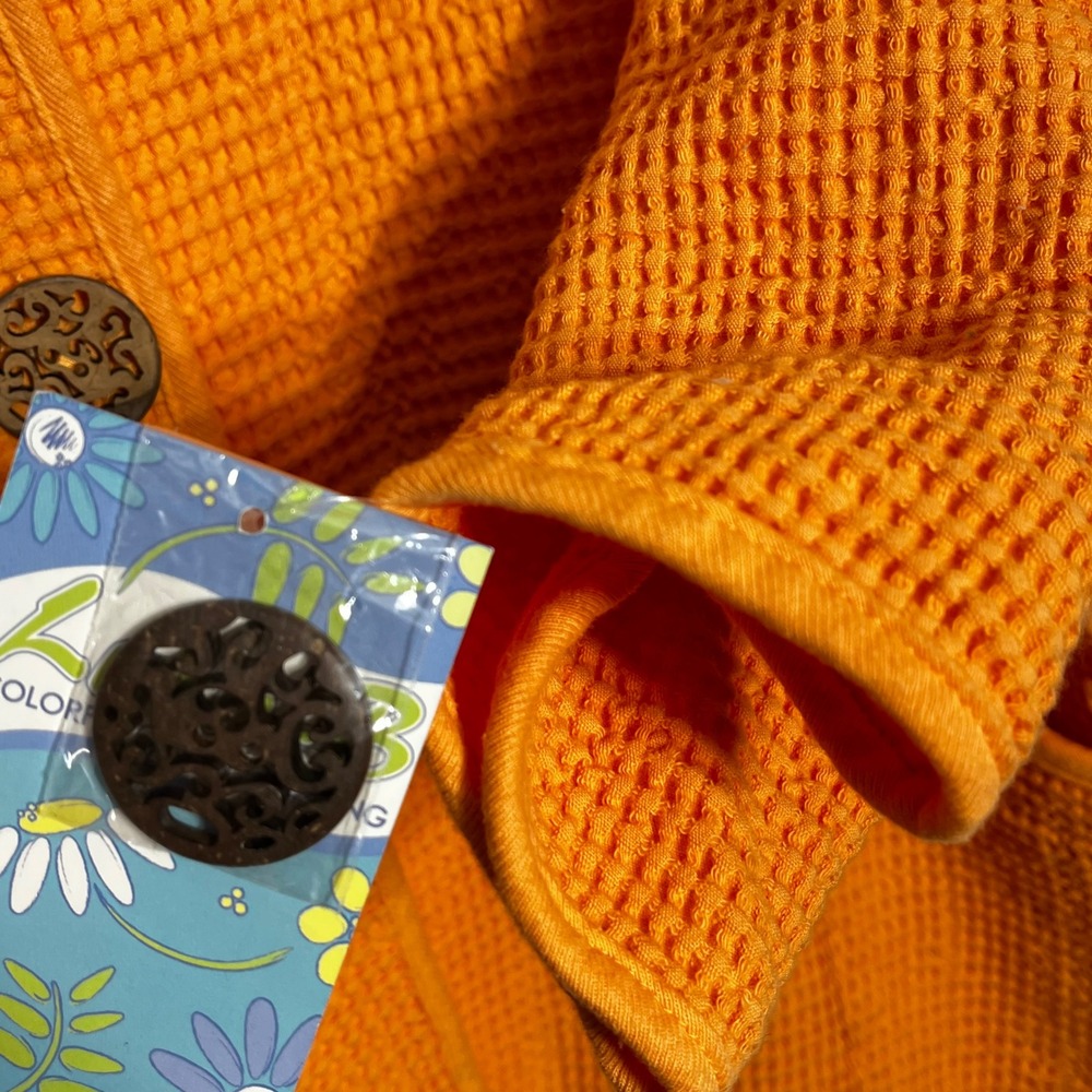 Lulu-B Orange Waffle Knit Cotton Cardigan Jacket Womens XL 3/4 Sleeve Pockets - Picture 5 of 8